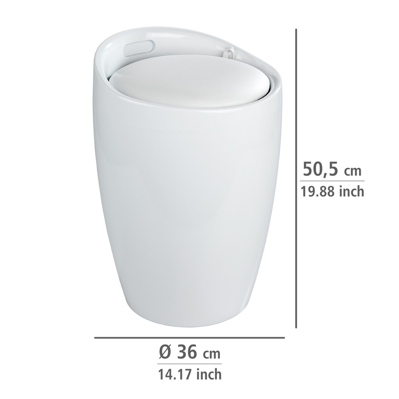 Taburet baie, Wenko, Candy, cos de rufe inclus, 36 x 50.5 x 36 cm, plastic/poliester, alb - 1 | YEO