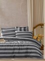 Lenjerie de pat dubla, Max Yollu Saten - Black, EnLora Home, 70% bumbac/30% poliester