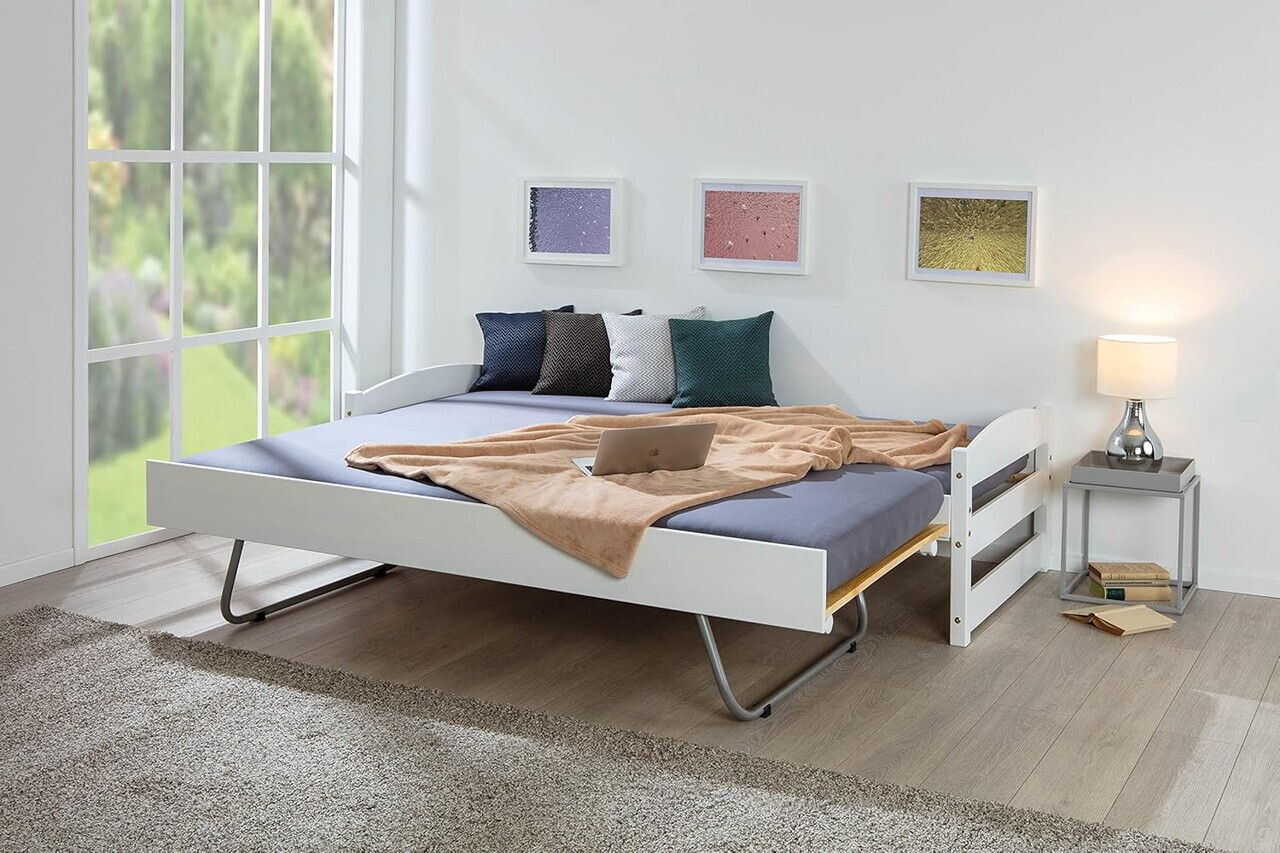 Pat multifunctional pentru o persoana, 90x200 cm, Vindas, Inter Link, lemn, alb - imagine 3