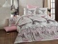 Lenjerie de pat dubla, 4 piese, 100% bumbac ranforce, Nazenin Home, Paris, alb/roz/bej