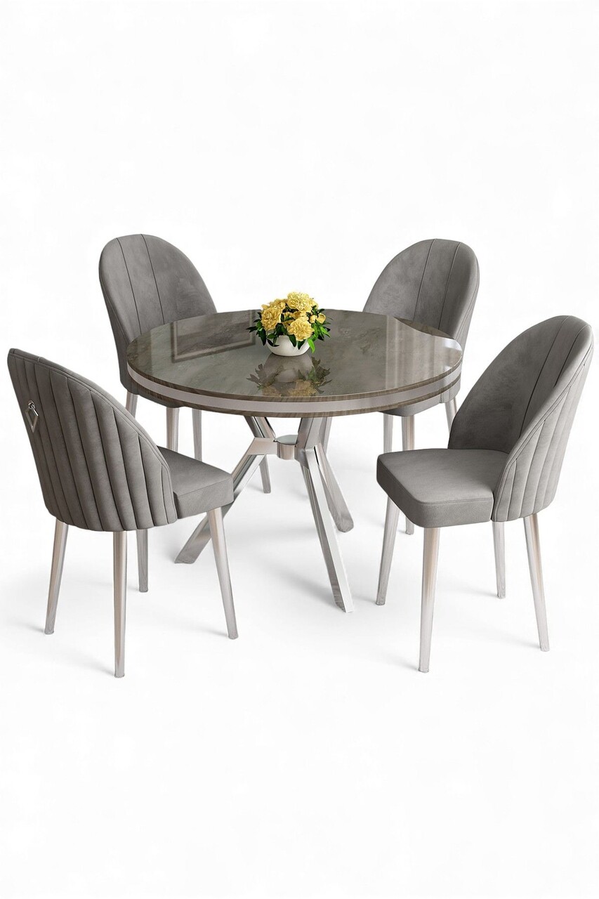 Set masă și scaune (5 bucăți), Hanah Home, Mos, Antracit / Crom / Gri - view 2
