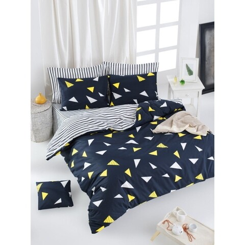Lenjerie de pat dubla lexa, bedora, 4 piese, 240x260 cm, bumbac ranforce, bleumarin
