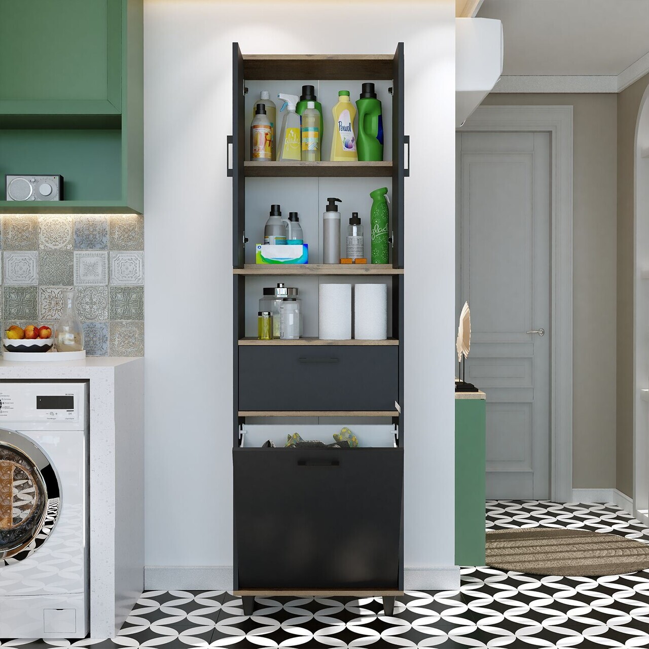 Dulap multifunctional, Hanah Home, 2534, 60x200x35 cm, PAL MELAMINAT, Antracit / Pin Atlantic — imaginea 5