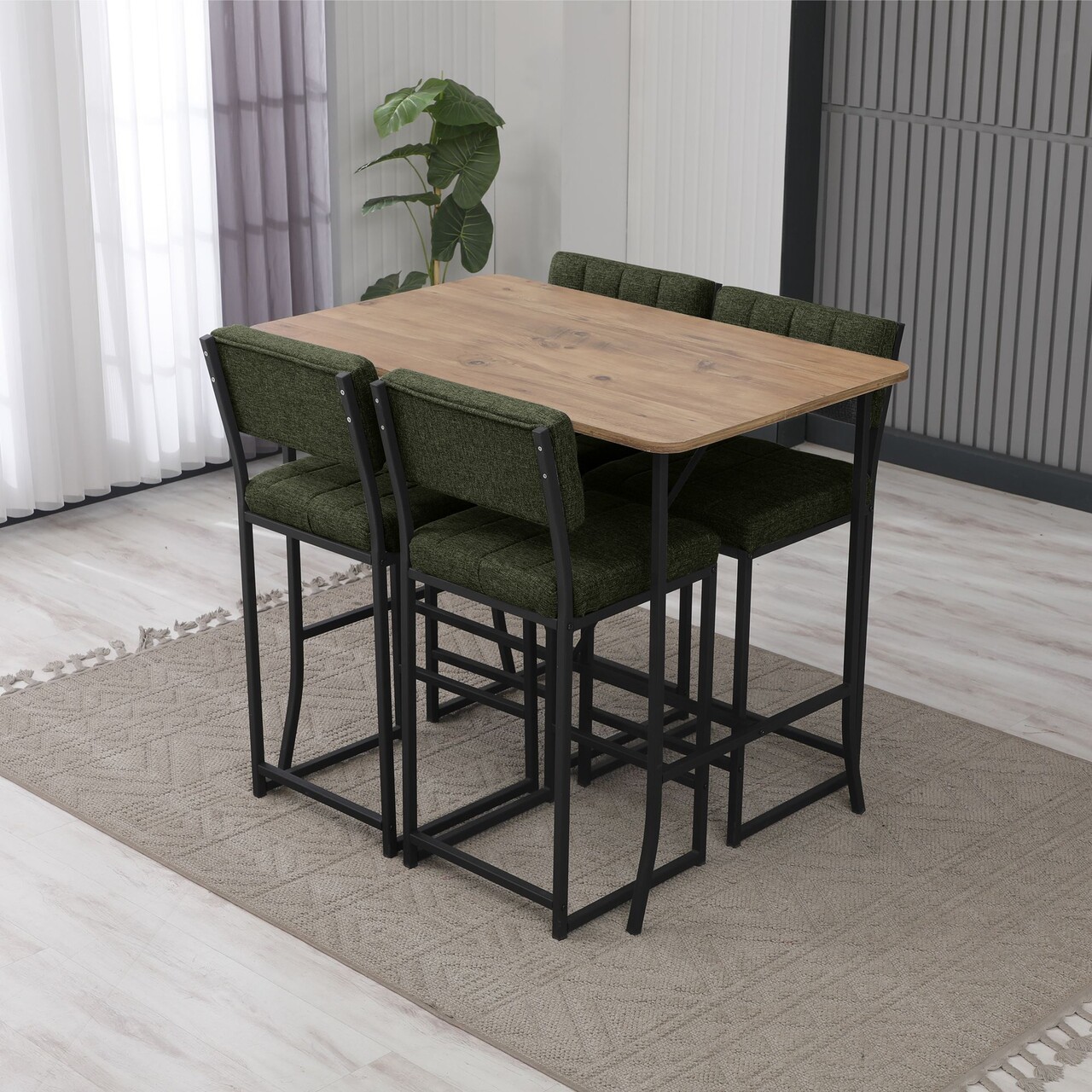 Set masa si 4 scaune de bar, Hanah Home, Retro, Verde / Nuc - imagine 2