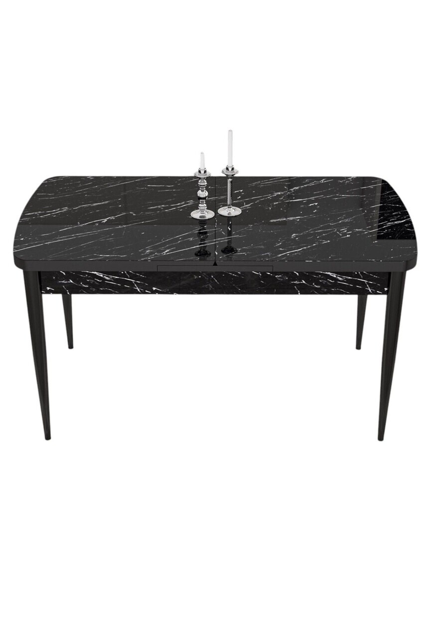 Masa, Hanah Home, Kor, 114x78x70 cm, Model de marmură neagră / Negru — imaginea 2