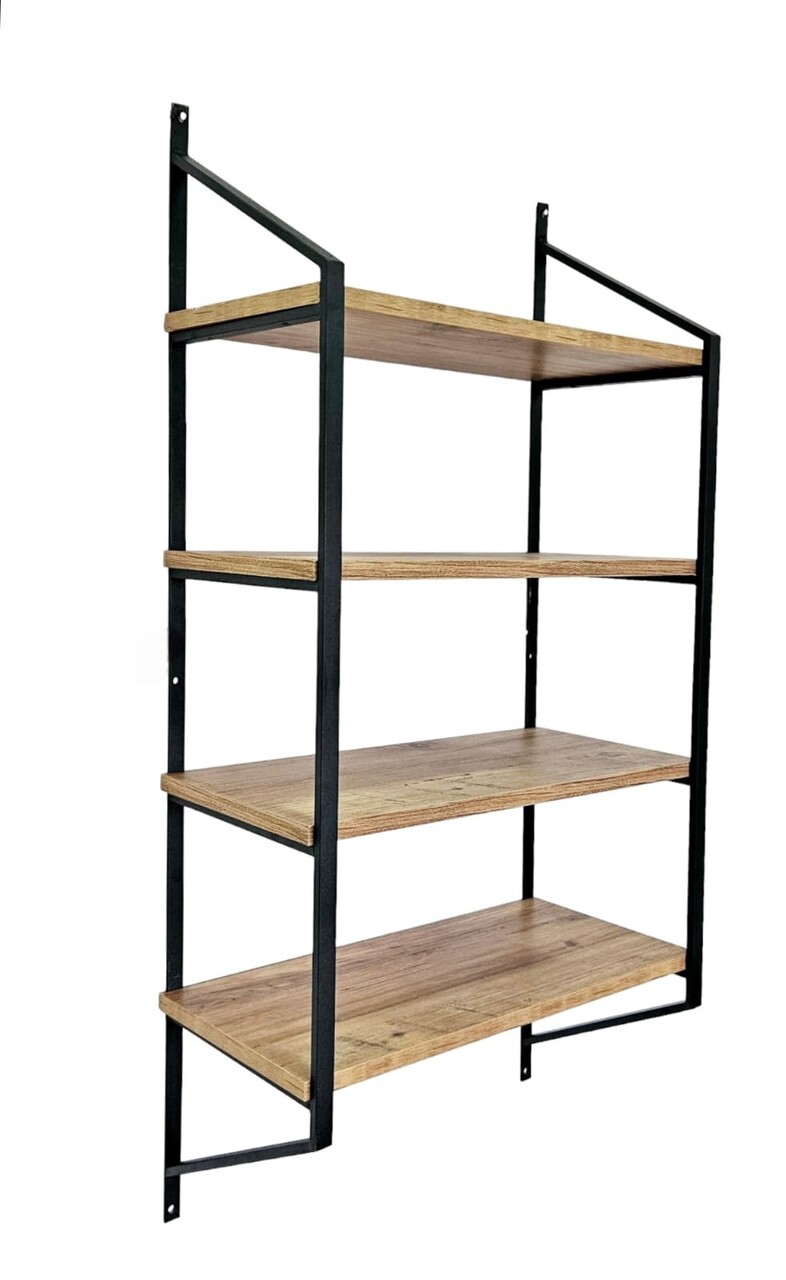 Raft de perete, Valovi, Raffy3, 60x120x28 cm, PAL, Negru / Pin Atlantic - 1 | YEO