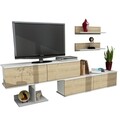 Comoda TV cu 2 rafturi Maximusa, Furny Home, 210x29.5x59 cm, alb/bej