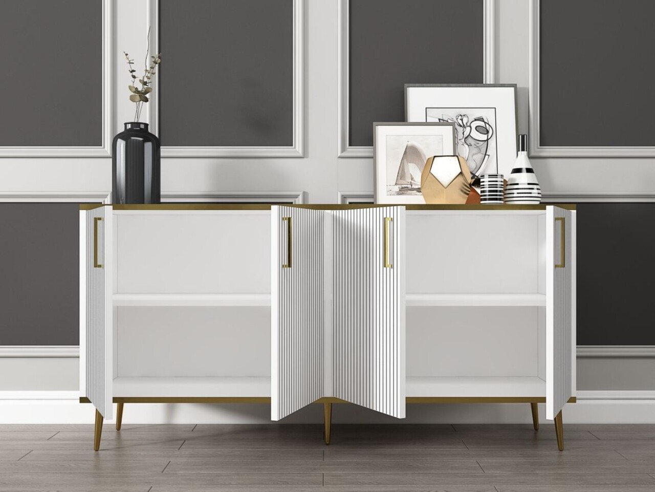 Consola, Hanah Home, Poly, 150x75x36 cm, PAL, Alb - view 3