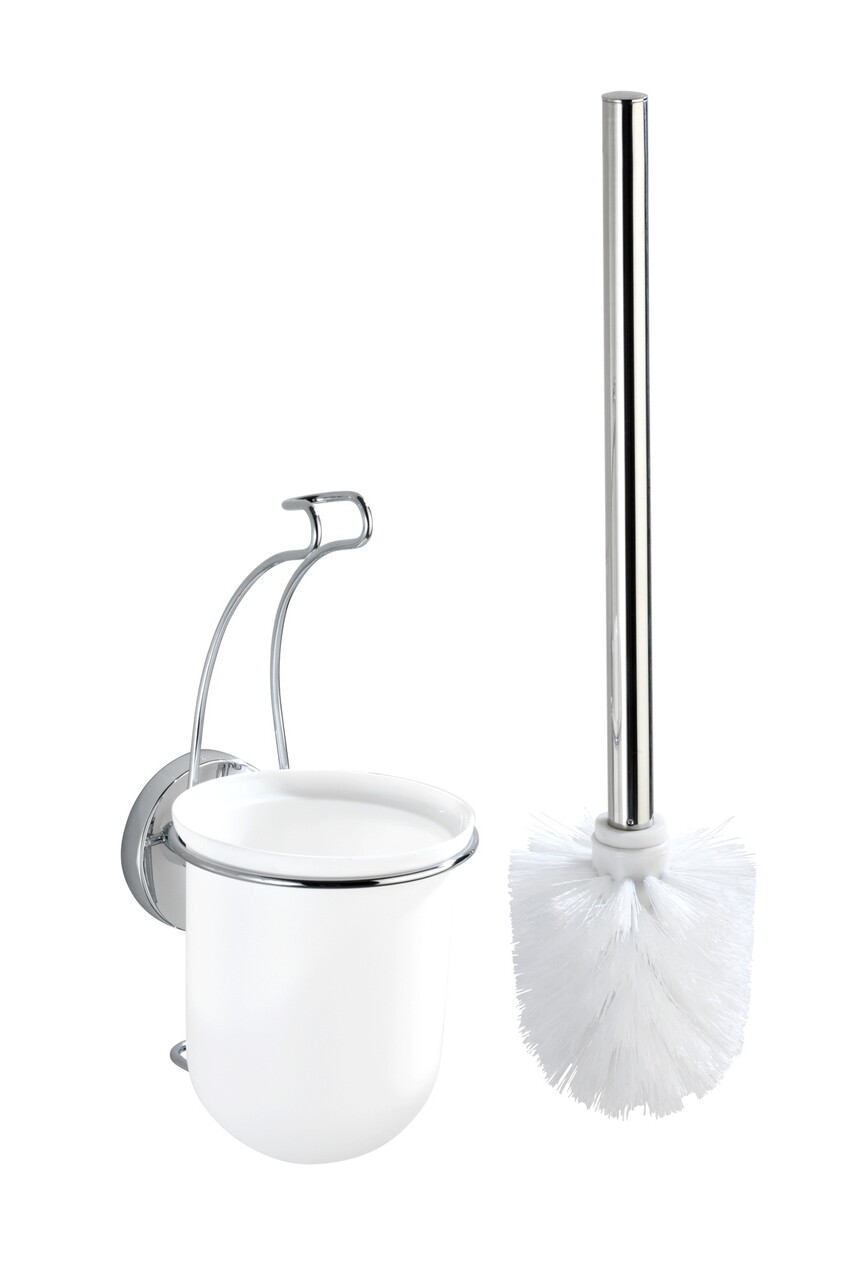 Perie de toaleta cu suport autoadeziv, Wenko, Milazzo Vacuum-Loc®, 10 x 36.5 x 12 cm, inox - 1 | YEO
