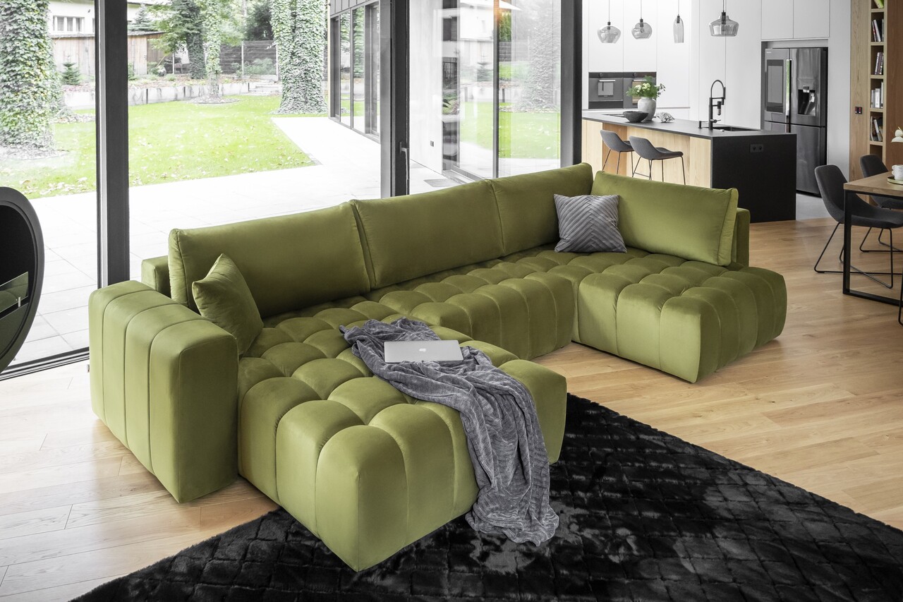Coltar extensibil stanga 6 locuri ELTAP, LT-33LO, Bonito, 350x175x92 cm, lemn/poliester, verde olive - 1 | YEO