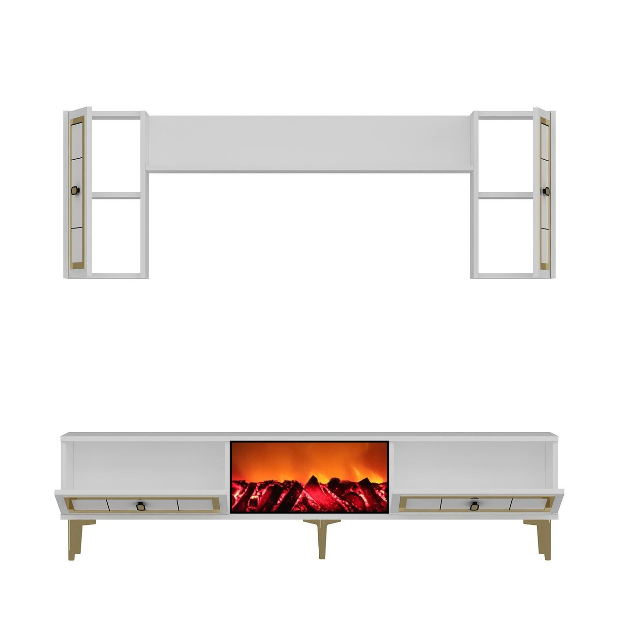 Comoda TV, Hanah Home, Orion Fireplace, 150x44.6x29.6 cm, PAL , Alb/Auriu - imagine 5