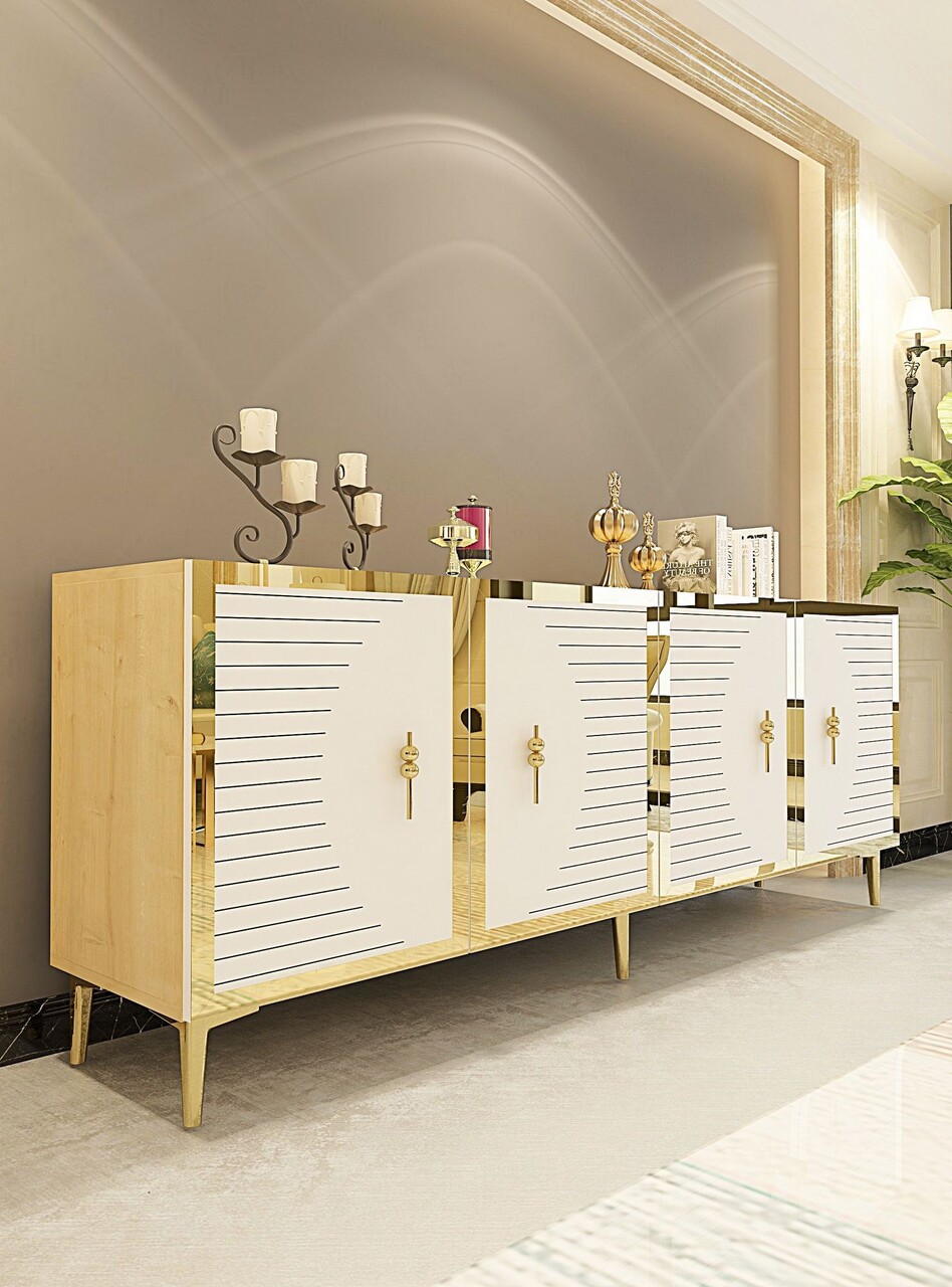 Consola, Hanah Home, Tuna 180, 180x75x32 cm, PAL , Stejar Safir / Alb / Auriu - view 2