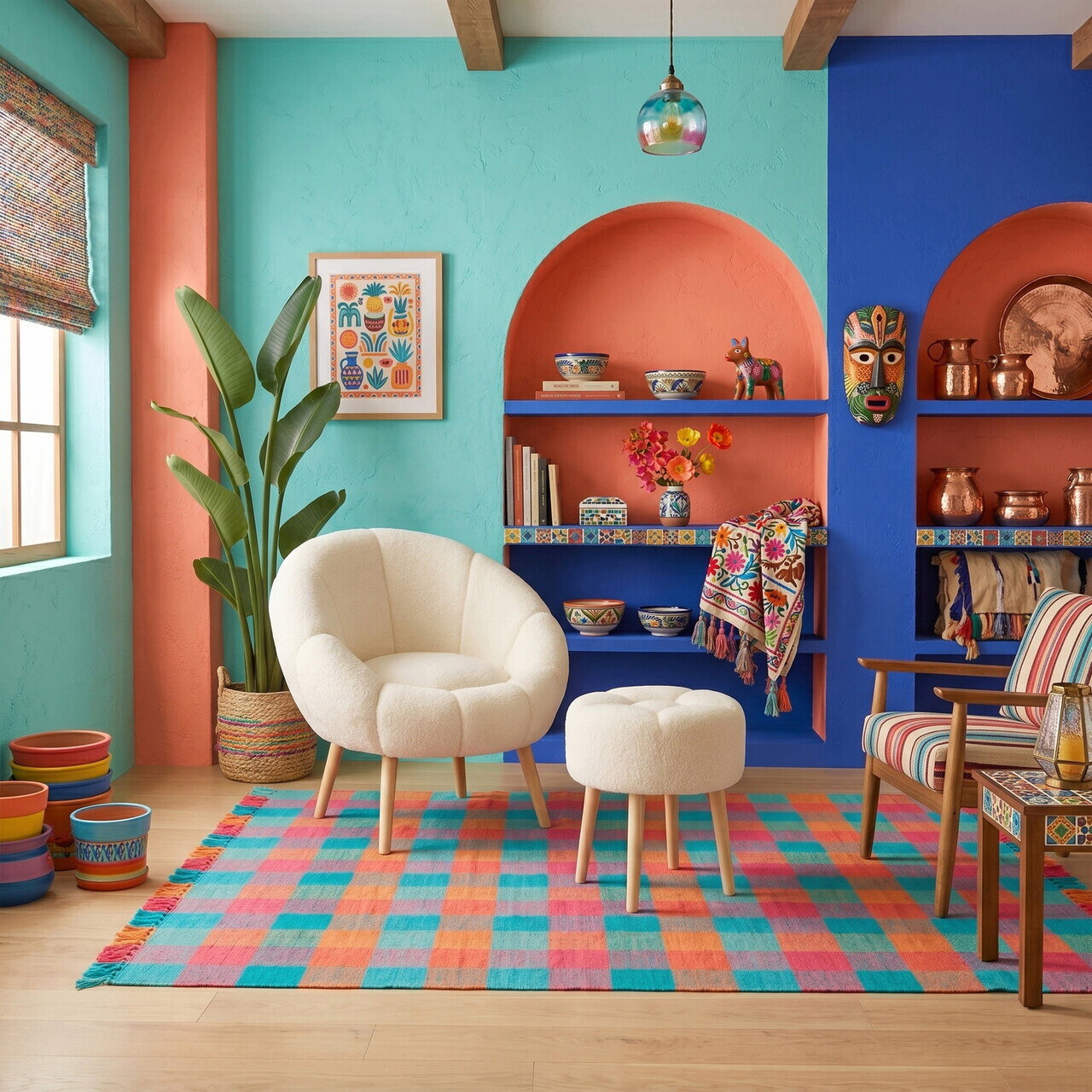 Set fotoliu cu aripioare și puf (2 piese), Atelier del Sofa, 666HAC5104, PAL, Crem — imaginea 2