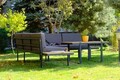 Set mobilier de gradina, Valovi, Mers Corner, Metal, Negru / Lemn / Gri