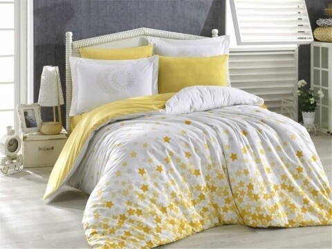 Lenjerie de pat pentru o persoana, 3 piese, 100% bumbac poplin, hobby, star's, alb/galben