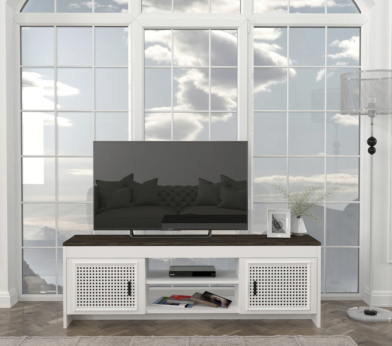 Comoda TV, Tera Home, Done, 150x48.2x35 Cm, PAL, Alb/Maro închis