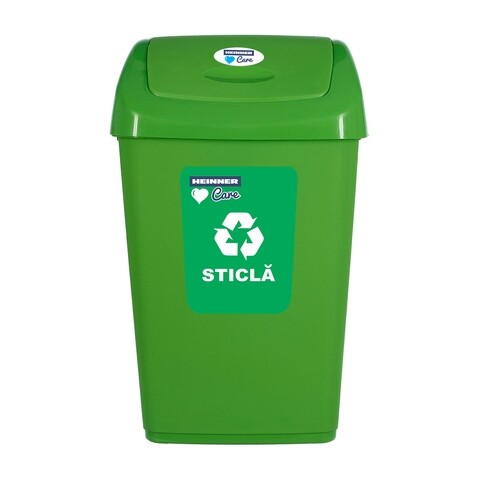 Cos de gunoi cu capac batant pentru reciclare selectiva, Heinner, 25 L, verde Heinner