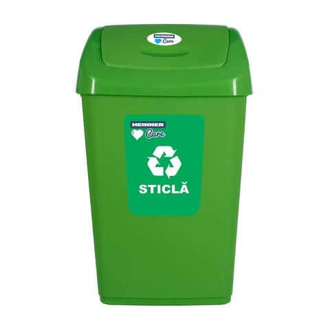 Cos de gunoi cu capac batant pentru reciclare selectiva, heinner, 25 l, verde