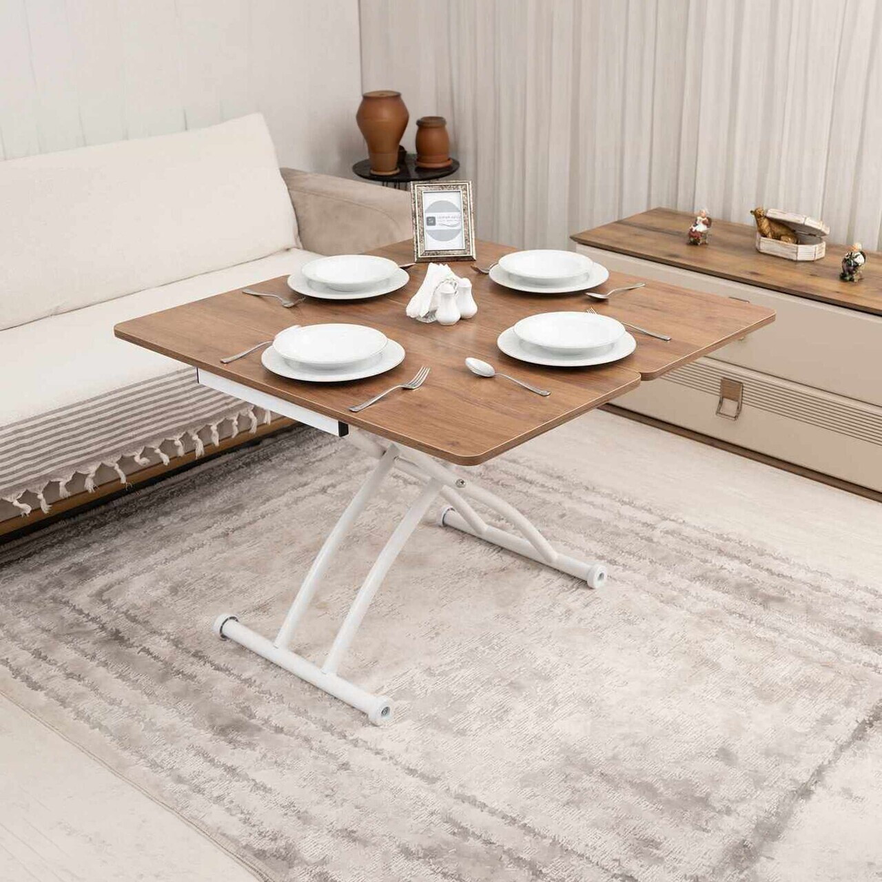 Masuta de cafea, Hanah Home, Mini Juppo Ext, MDF, Nuc/Alb — imaginea 3