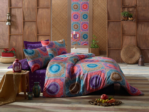 Lenjerie de pat dubla king (eu) (es), 3 piese, ornament - purple, eponj home, 65% bumbac/35% poliester