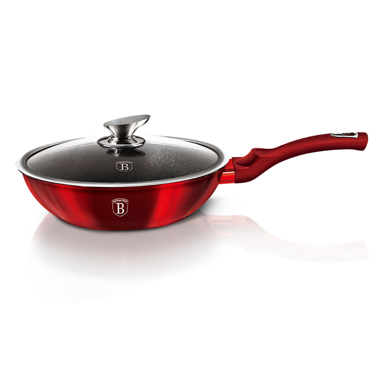 Tigaie Wok cu capac Berlinger Haus, Burgundy, 28 cm, 3.2 L, aluminiu forjat, rosu - imagine 2
