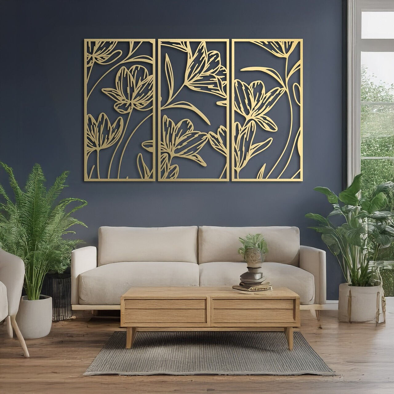 Set de accesorii decorative de perete din metal, DCV-1115-MT, Dimensiune: 25 x 50 cm (3 bucăți), Auriu — imaginea 3