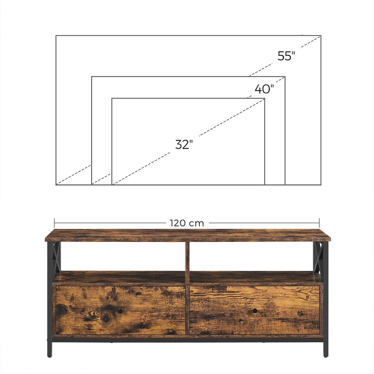 Comoda TV cu sertare, Vasagle, pana la 55 inch, 120x40x50 cm, PAL/otel, maro - 1 | YEO
