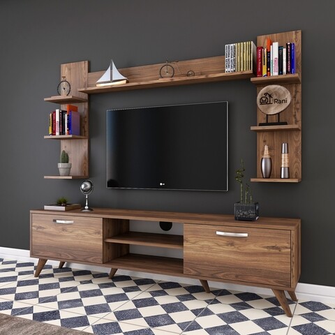 Comoda TV cu 3 rafturi de perete M23 – 276, Wren, 180 x 35 x 48.6 cm/90 cm/133 cm, walnut mezoni.ro