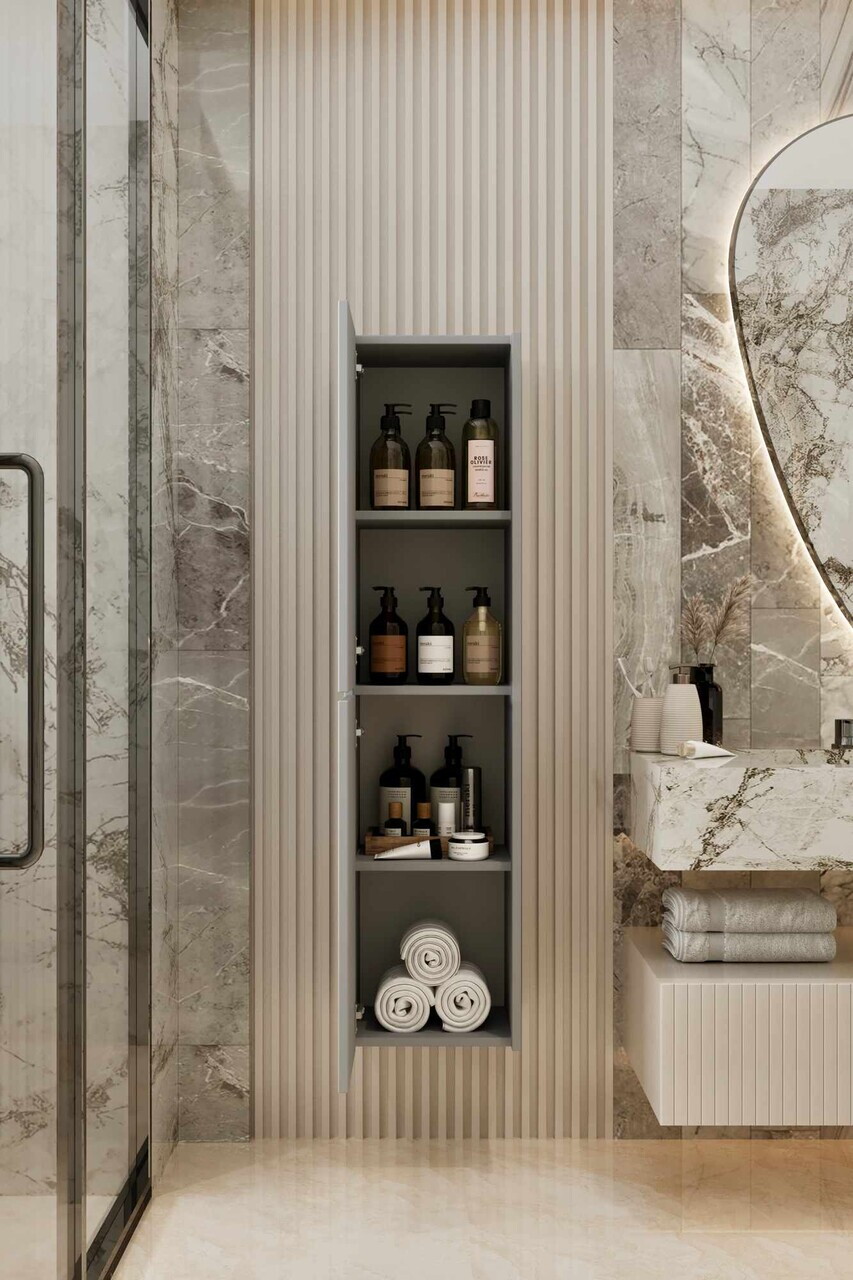 Dulap de baie, Hanah Home, Capella, 34x138x32 cm, MDF, Gri deschis - view 4