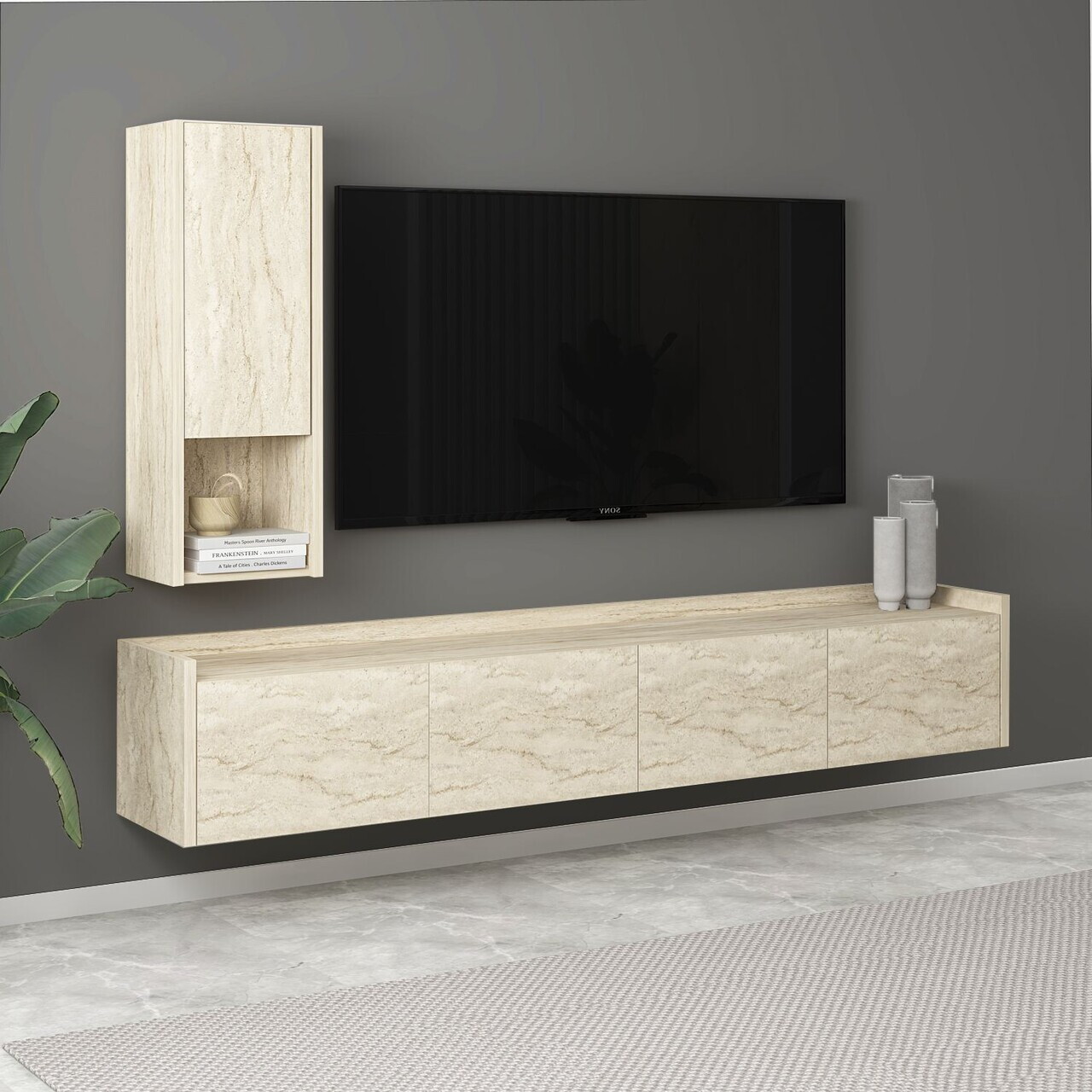 Comoda TV, Hanah Home, Sema, 160x35x29.6 cm, PAL, Travertin — imaginea 4