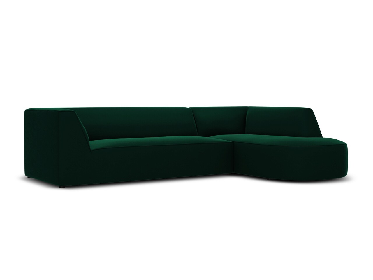 Coltar modular dreapta 4 locuri, Ruby, Micadoni Home, BL, forma rotunjita, 273x180x69 cm, catifea, verde bottle