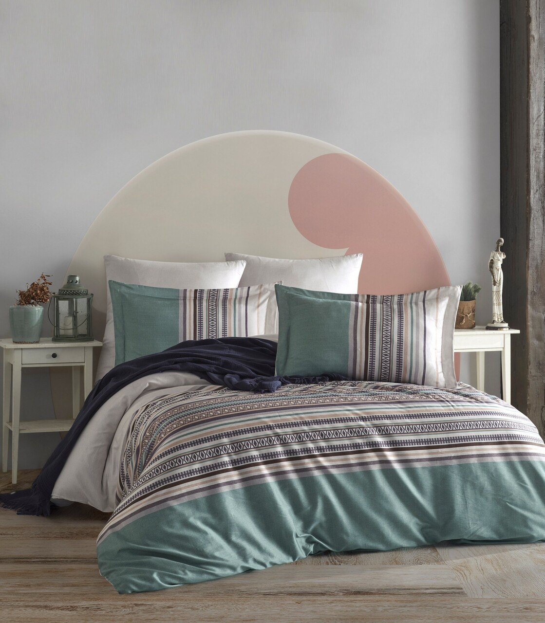 Lenjerie de pat dubla King (FR) L'essentiel Maison Ash Verde / Alb / Maro / Bej