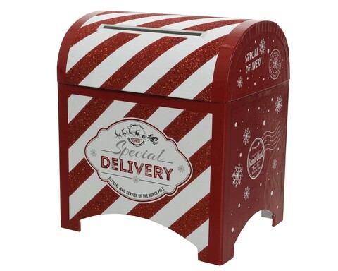 Decoratiune Mailbox white stripes, Decoris, 16x20x23.5 cm, hartie, rosu/alb