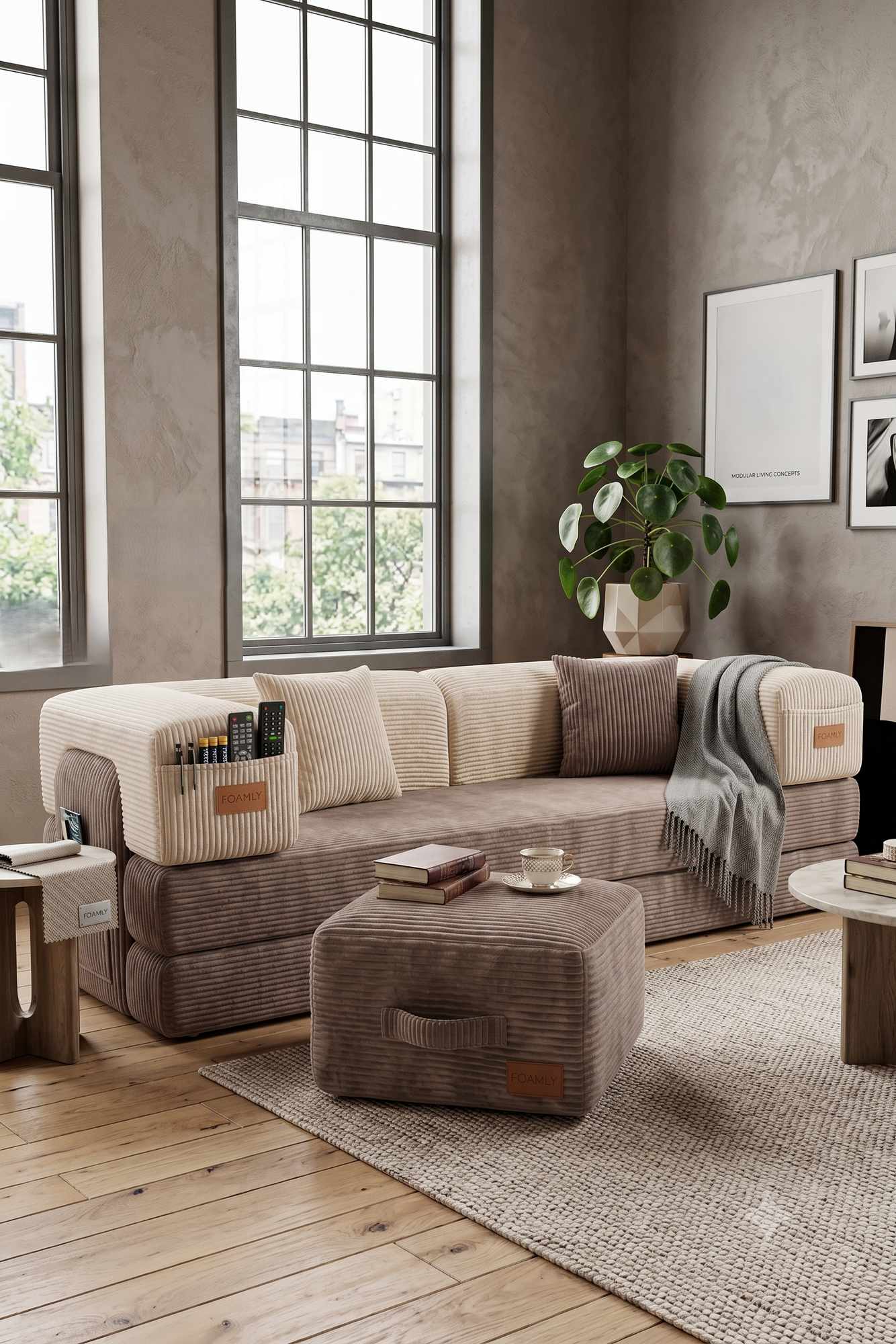 Canapea extensibila 3 locuri, Atelier del Sofa, 326NYR1161, Nurca / Crema