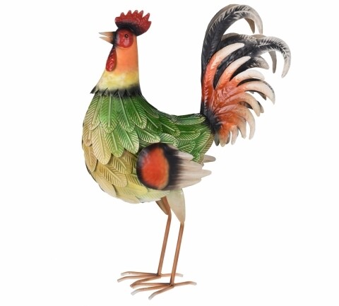 Decoratiune Chicken, metal, 13x37x47 cm, Green/Orange