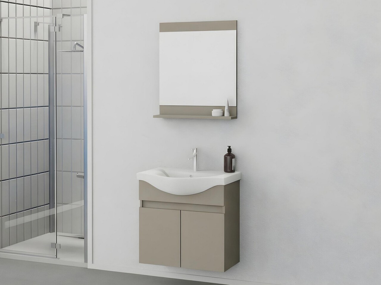 Set mobilier de baie (2 piese), Hanah Home, Mare 65, Latte - view 2
