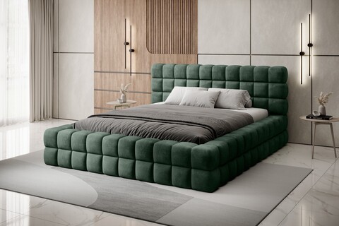 Pat tapitat cu somiera si lada depozitare, 140x200 cm, ELTAP, BE-DIZ-MET-35AMO, Dizzle, metal/poliester, verde