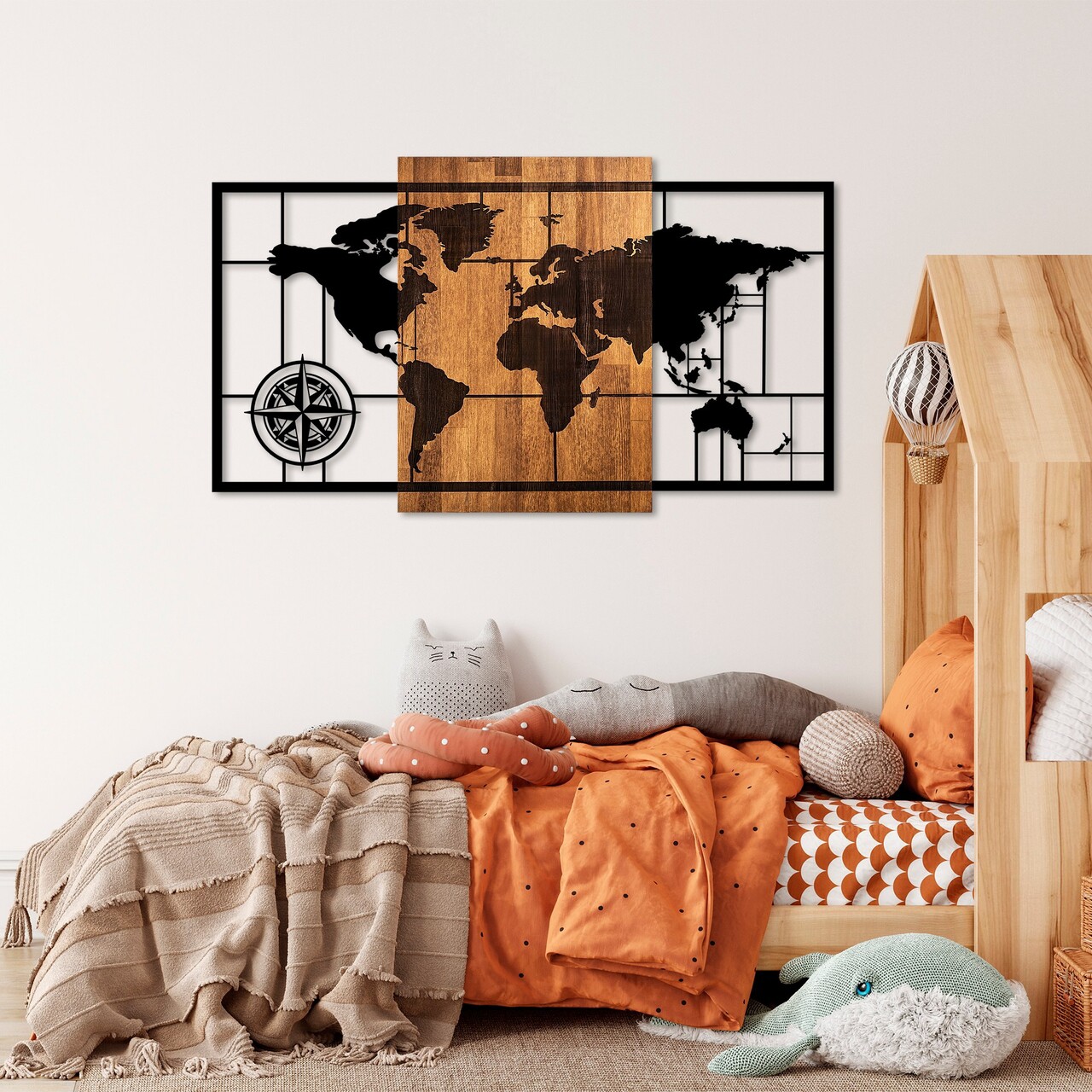 Decoratiune de perete, World Map 1-L, Dimensiuni: 70 x 121 cm, Nuc / Negru - view 3