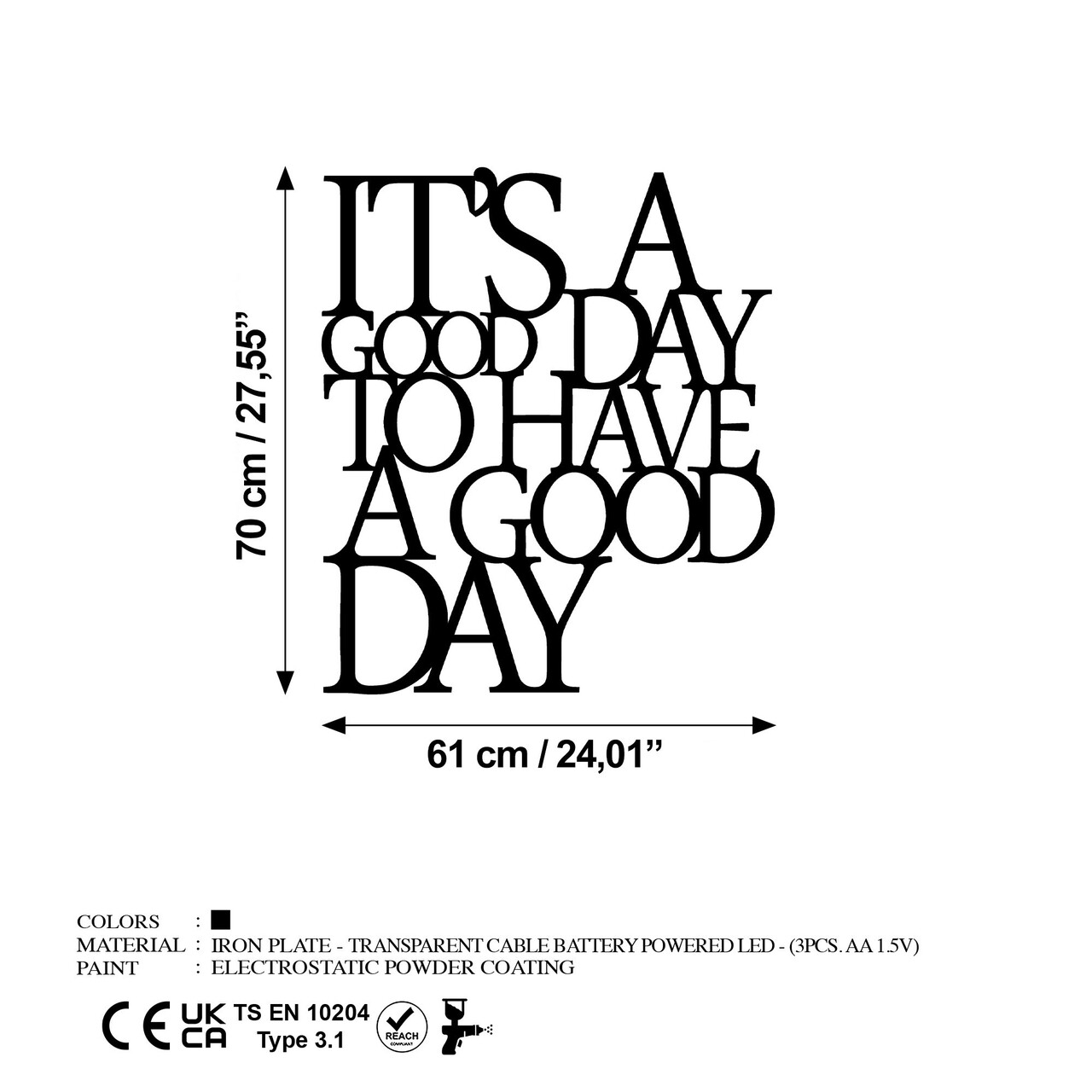 Decoratiune de perete, Its A Good Day To Have A Good Day 187, Dimensiune: 70 x 61 cm, Negru - view 7
