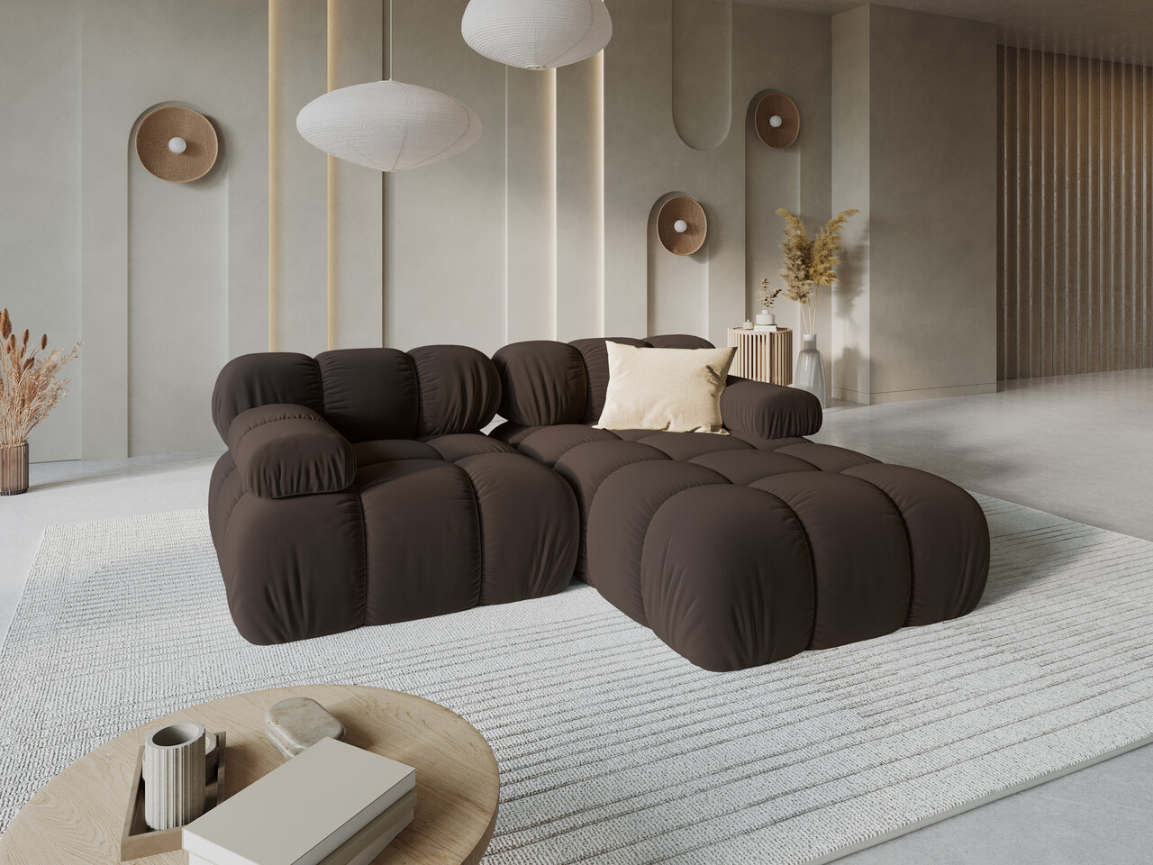 Coltar modular dreapta 3 locuri, Bellis-51, Micadoni Home, 188x155x70 cm, catifea, maro inchis - 1 | YEO