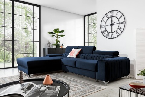 Coltar extensibil stanga 3 locuri ELTAP, LT-79MO, Grayson, 278x205x92 cm, lemn/poliester, albastru inchis
