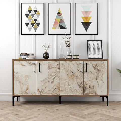 Consola, hommy craft, kiev 160, 160x78x35 cm, nuc / marmură albă