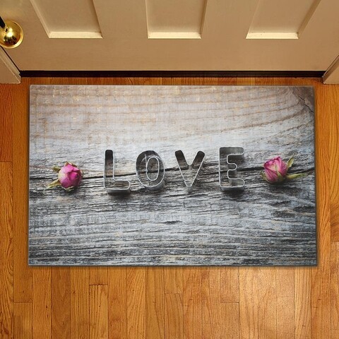 Covoras de intrare love w two rose, casberg, 38x58 cm, poliester, gri