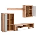 Mobilier living cu LED, 4 piese, Munchen, 290 x 48 x 195 cm, PAL, alb/stejar