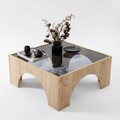 Masuta de cafea, Neostill, Seine, 80x35x80 cm, Sticla temperata, Gri închis / Stejar