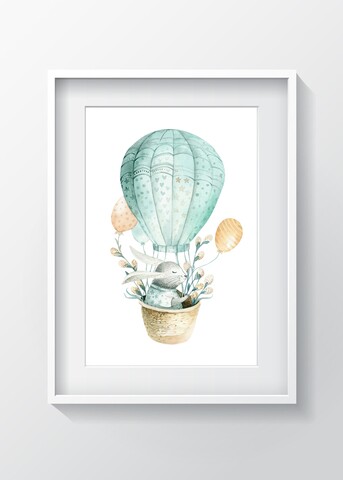 Tablou decorativ rabbit in a balloon, oyo kids, 29x24 cm, lemn/mdf, multicolor