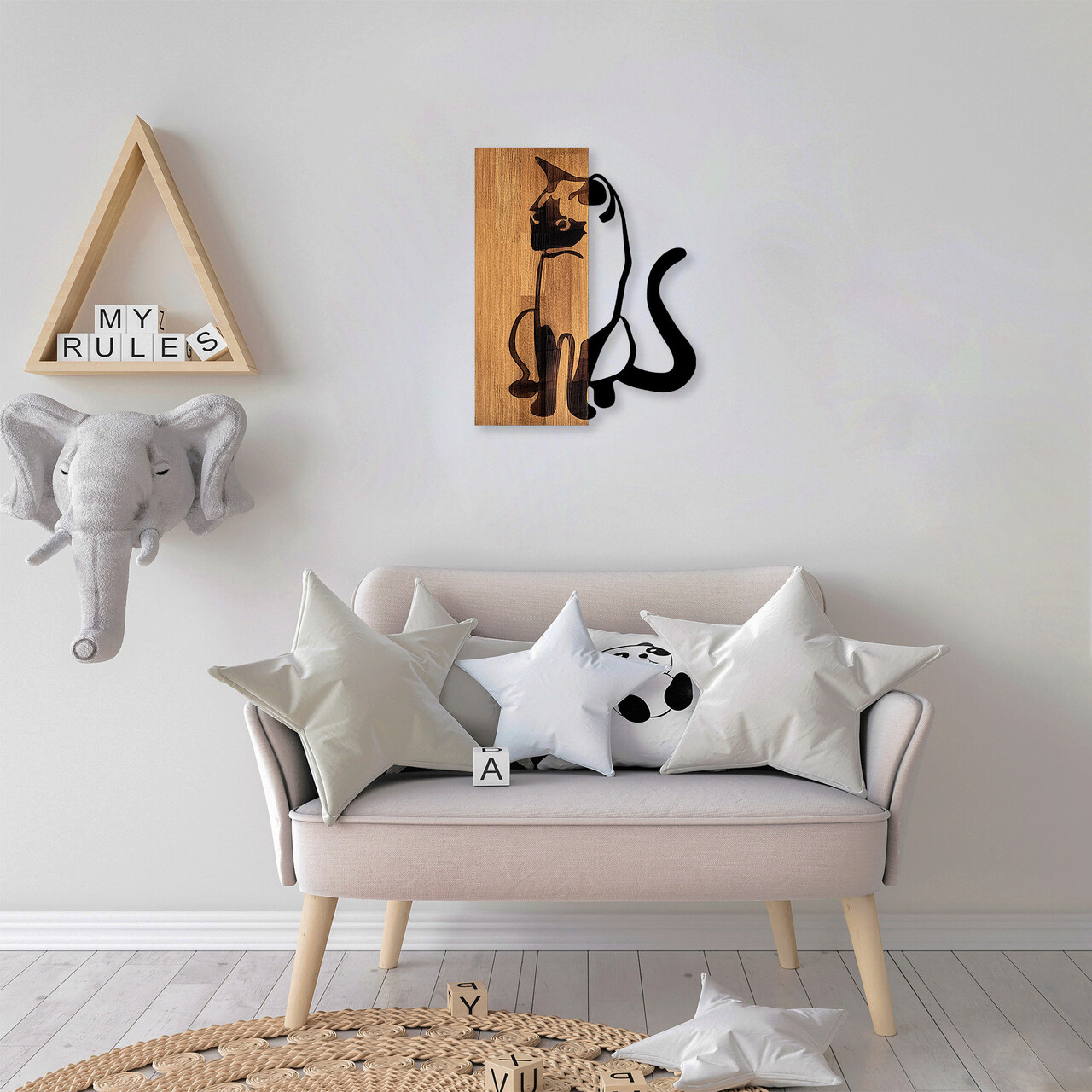 Decoratiune de perete, MA-282, 50% lemn/50% metal, Dimensiune: 58 x 47 cm, Nuc / Negru - 1 | YEO
