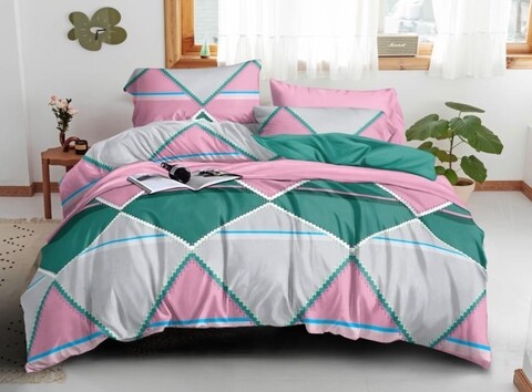 Lenjerie de pat dubla, King Size, 4 piese, BS019, policoton, multicolor