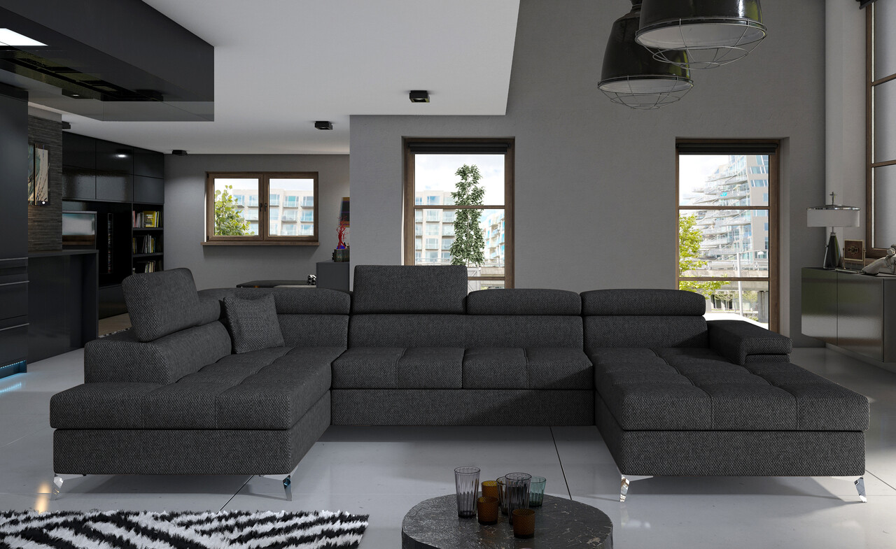 Coltar extensibil stanga 5 locuri ELTAP, Edr-05, Eduardo, 337x205x88 cm, lemn/poliester, gri inchis