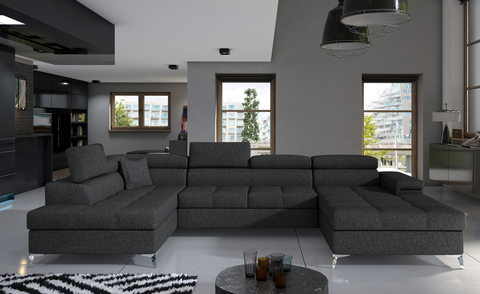 Coltar extensibil stanga 5 locuri ELTAP, Edr-05, Eduardo, 337x205x88 cm, lemn/poliester, gri inchis